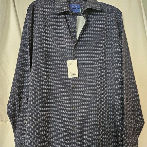 Apt. 9 Med men's dress shirt slim fit Blue and Black Pattern  NWT - Picture 1 of 7